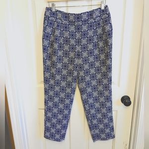 J.Crew cropped pencil pants Royal blue and white design side pockets Size 6 EUC